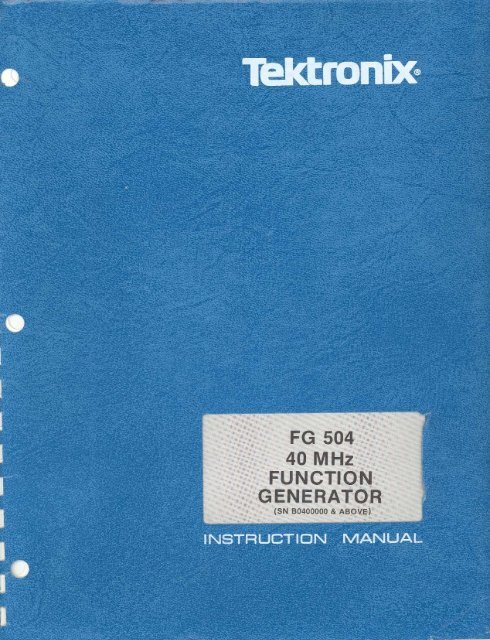Original Tektronix Instruction Manual for the FG502 Function Generator 