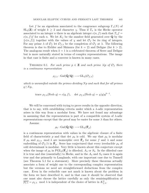 Modular elliptic curves and Fermat's Last Theorem