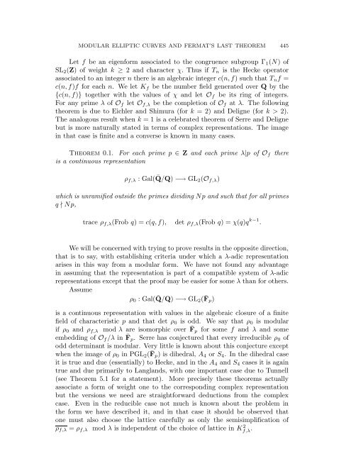 Modular elliptic curves and Fermat's Last Theorem