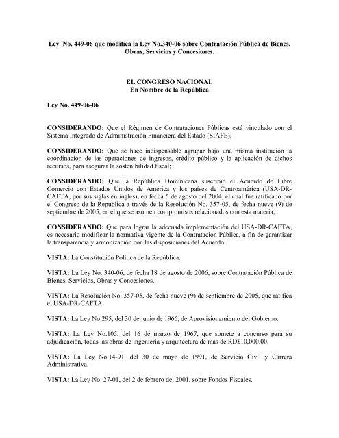 Ley No. 449-06 que modifica la Ley - Archivo General de la Nación