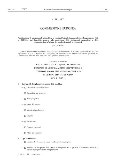 Pubblicazione di una domanda di modifica ai sensi dell ... - EUR-Lex