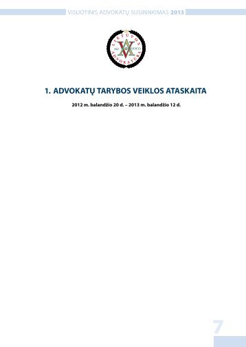 1. adVokatų tarybos Veiklos ataskaita - Lietuvos Advokatūra