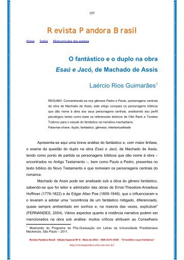 O fantástico e o duplo na obra Esaú e Jacó, de Machado de Assis