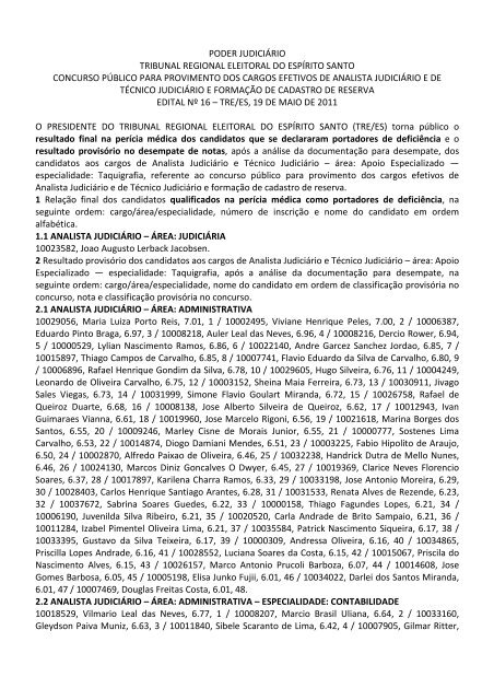 edital 16 resultado final analista judiciario e tecnico taquigrafia ...