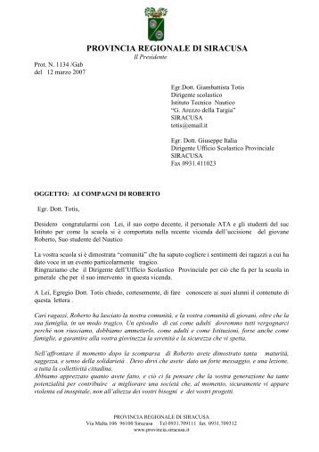 Lettera Marziano ai ragazzi del Nautico - Istituto Nautico Siracusa