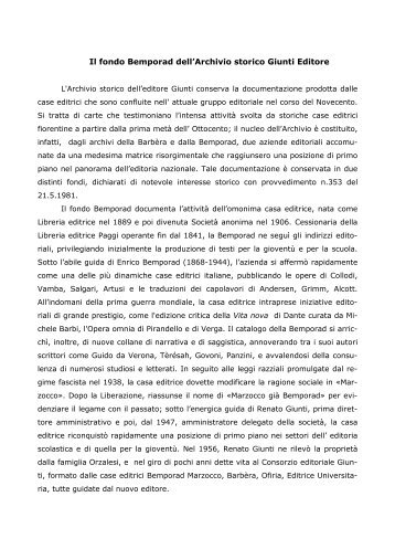 Il fondo Bemporad dell'Archivio storico Giunti Editore - Direzione ...
