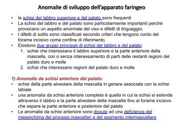 Anomalie di sviluppo dell'apparato faringeo
