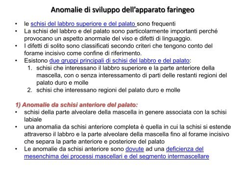 Anomalie di sviluppo dell'apparato faringeo