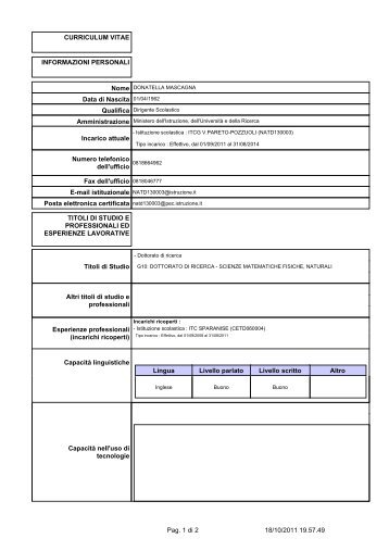 CURRICULUM VITAE INFORMAZIONI PERSONALI ... - itcg v. pareto