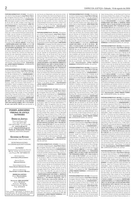 DIÁRIO DA JUSTIÇA • Sábado, 19 de agosto de 2006 - Tribunal de ...