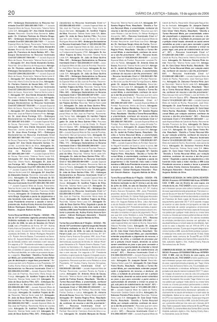 DIÁRIO DA JUSTIÇA • Sábado, 19 de agosto de 2006 - Tribunal de ...