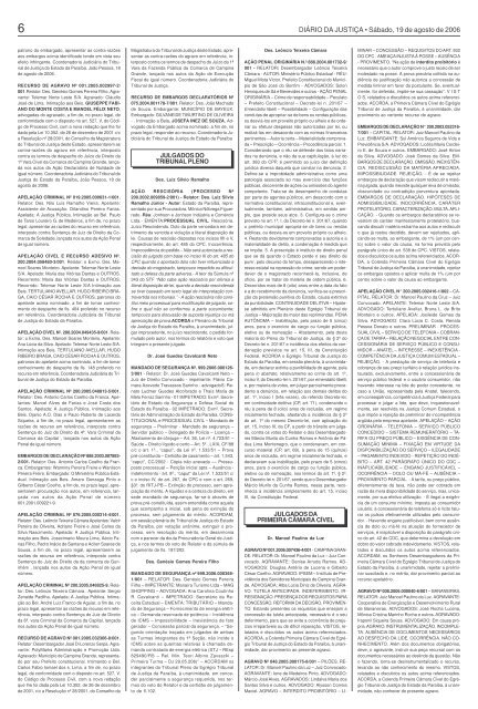 DIÁRIO DA JUSTIÇA • Sábado, 19 de agosto de 2006 - Tribunal de ...