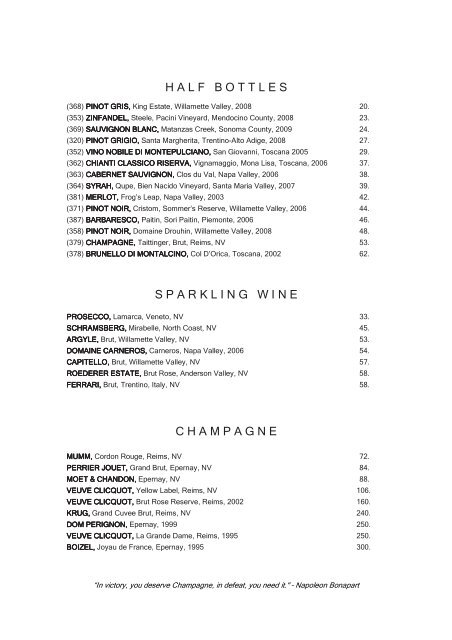 Wine List June 2011