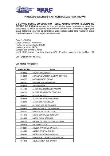 PROCESSO SELETIVO 245/12 - CONVOCAÇÃO ... - Sesc Paraná