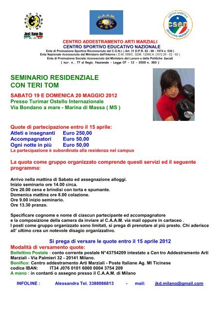 SEMINARIO RESIDENZIALE CON TERI TOM CSEN Milano