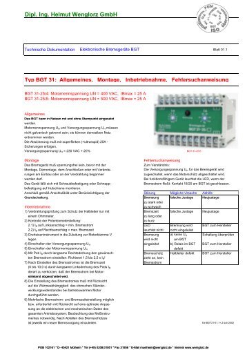 Datenblatt für BGT 31 - Wenglorz