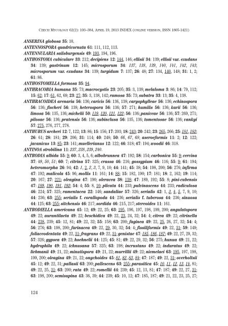 Index to fungal genera and species published in Czech Mycology ...