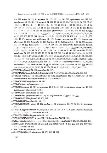 Index to fungal genera and species published in Czech Mycology ...