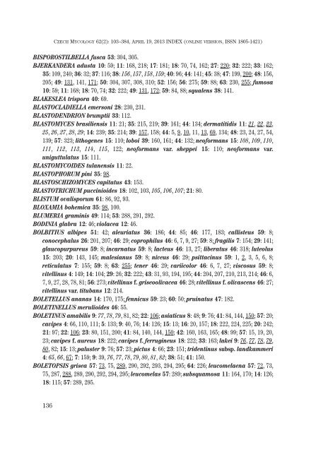 Index to fungal genera and species published in Czech Mycology ...