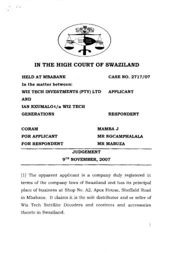 IN THE HIGH COURT OF SWAZILAND - SwaziLII