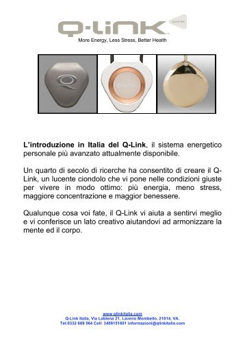 L'introduzione in Italia del Q-Link, il sistema energetico personale ...
