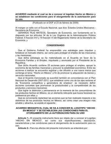 ACUERDO mediante el cual se da a conocer el logotipo Hecho en ...