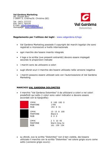 Regolamento per l'utilizzo dei loghi - Val Gardena