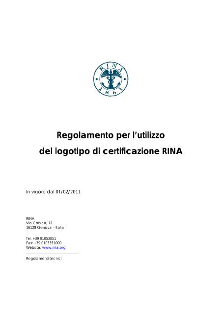 Regolamento per l'utilizzo del logotipo di certificazione RINA