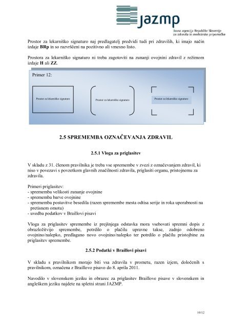 Označevanje zdravil na stični in zunanji ovojnini - jazmp