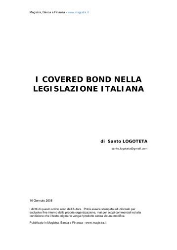 I Covered Bond nella legislazione italiana - Santo Logoteta