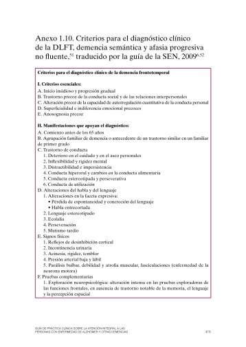 Criterios para el diagnóstico clínico de la DLFT, demencia ...