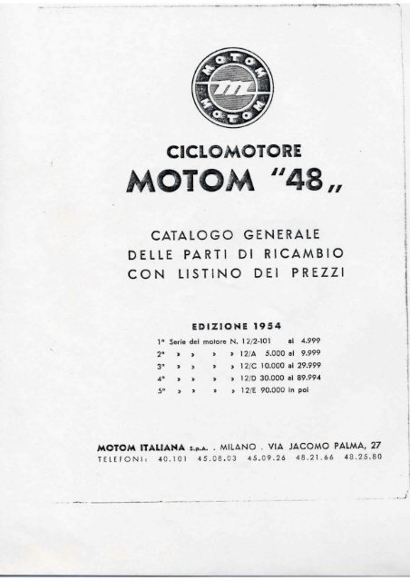 Catalogo ricambi Motom 48 anno 1954 - Rossomotom.it