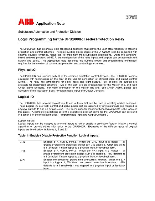 Logic Programming For The Dpu2000r Feeder Protection Relay