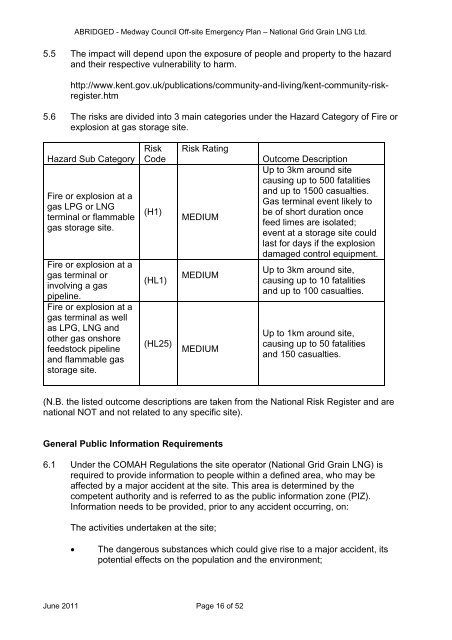 MEDWAY COUNCIL COMAH OFF-SITE EMERGENCY PLAN ...