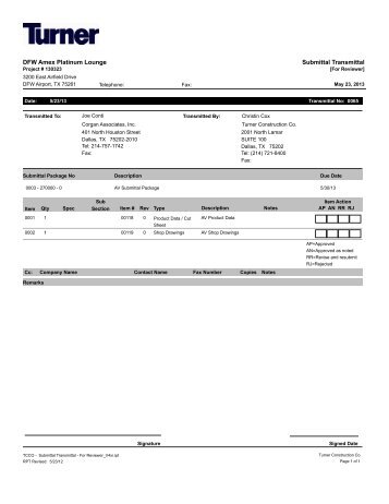 Submittal Transmittal DFW Amex Platinum Lounge - Turner ...