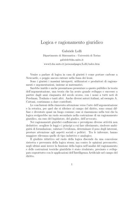 Logica e ragionamento giuridico - Pagine personali del personale ...