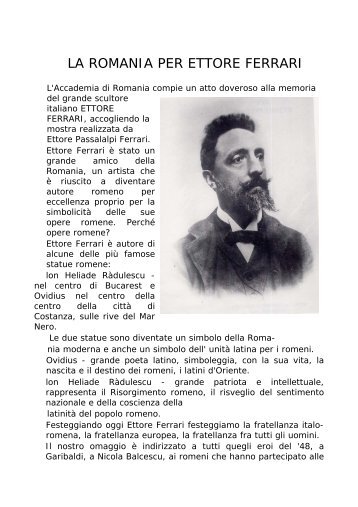 LA ROMANIA PER ETTORE FERRARI