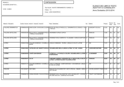 Libri di testo as 2013 14 - Liceo Scientifico Statale "Giuseppe Peano"