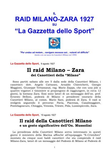 Il Raid Milano-Zara del 1927 su "La Gazzetta dello Sport"