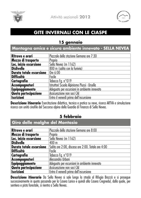 Programma attività sezionale - CAI -Gemona del Friuli