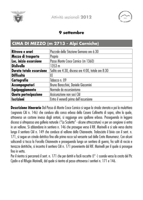 Programma attività sezionale - CAI -Gemona del Friuli