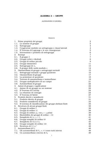 ALGEBRA 2 — GRUPPI 1. Prime proprietà dei gruppi 2 1.1. La ...