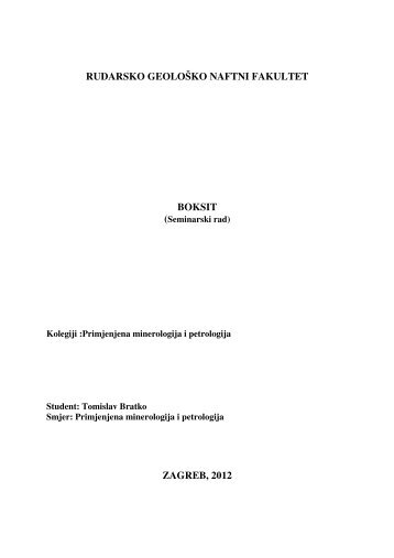 RUDARSKO GEOLOŠKO NAFTNI FAKULTET BOKSIT ZAGREB, 2012