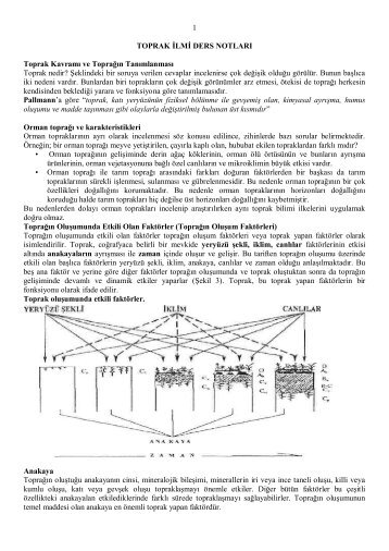 1 TOPRAK ĠLMĠ DERS NOTLARI Toprak ... - Orman Fakültesi