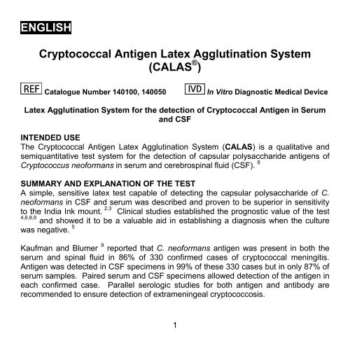 Cryptococcal Antigen Latex Agglutination System (CALAS®)