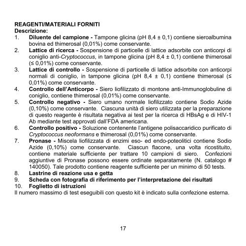 Cryptococcal Antigen Latex Agglutination System (CALAS®)