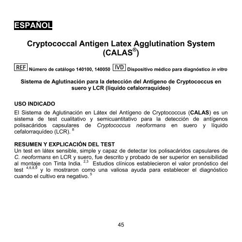 Cryptococcal Antigen Latex Agglutination System (CALAS®)