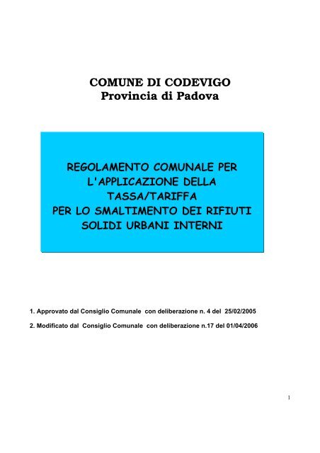 Regolamento TARSU - Comune di Codevigo