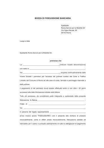 BOZZA DI FIDEIUSSIONE BANCARIA - Roma mobilita