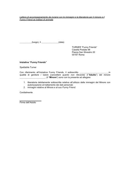 Lettera di accompagnamento minorenni